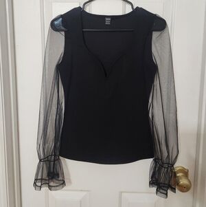 Black Top with Sheer Sleeves